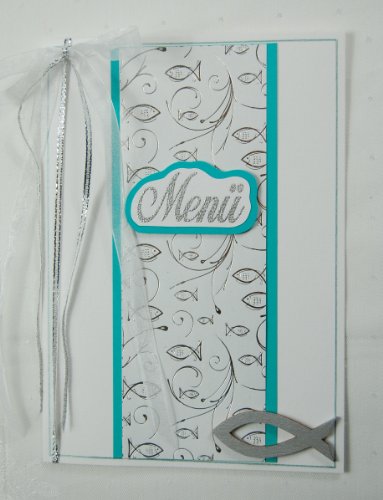 3 x Hochwertige Menükarten zur Kommunion/Konfirmation "Fische" - türkis *Handmade* 3 x Hochwertige Menükarten zur Kommunion/Konfirmation "Fische" - türkis *Handmade* von Kartenkunst