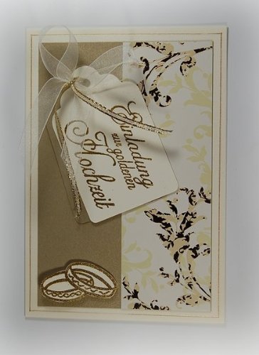 5 x Hochwertige Einladungskarten zur goldenen Hochzeit* creme-gold *Handmade* von Kartenkunst