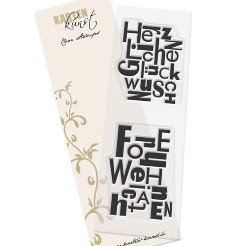 Clear-Stamp-Set Stempel-Gummi Karten-Kunst - Buchstabenblöcke Herzlichen Glückwunsch, Frohe Weihnachten von Kartenkunst