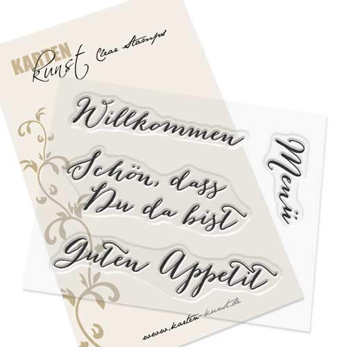 Karten-Kunst Clear Stamps KK-0034 Stempel Große Worte Willkommen, Schön dass Du da bist, Menü, Guten Appetit Silikonstempel von Kartenkunst