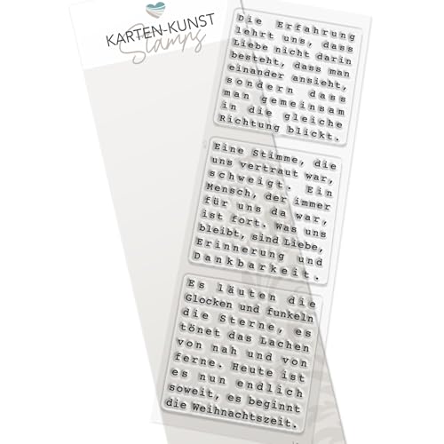 Clear Stamps Quadratische Texte KK-0266 – Karten-Kunst Textstempel mit deutschen Zitaten für Weihnachten, Liebe & Trauer – 3 Sprüche im Quadrat (4,5 x 4,5 cm) von Kartenkunst