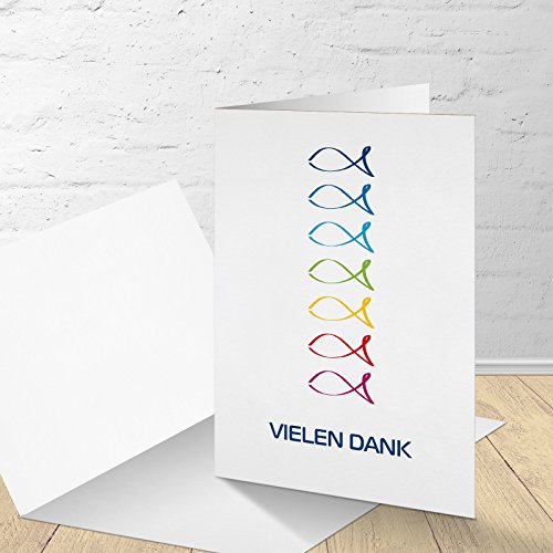 5 Danksagungskarten mit passenden Umschlägen, Danksagungskarten Kommunion Konfirmation Firmung, Klappkarten im Set zu 5 Stk. "bunte Fische" 5 Danksagungskarten mit passenden Umschlägen, Danksagungskarten Kommunion Konfirmation Firmung, Klappkarten im Set zu 5 Stk. "bunte Fische" von Kartenkuss