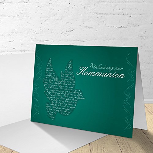 5 Karten zur Kommunion mit Umschlägen, Einladungskarten zur Kommunion, Klappkarten im Set zu 5 Stk."grüne Taube" von Kartenkuss