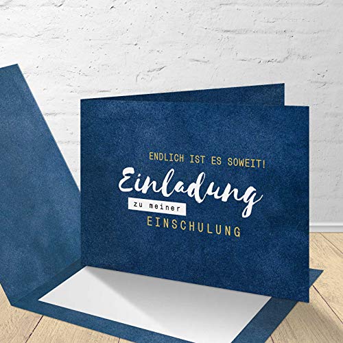 8 Einladungskarten für die Einschulung mit passenden Umschlägen, Einladungskarten zur Einschulung im Set zu 8 Stk."blauer Samt" Design von Kartenkuss