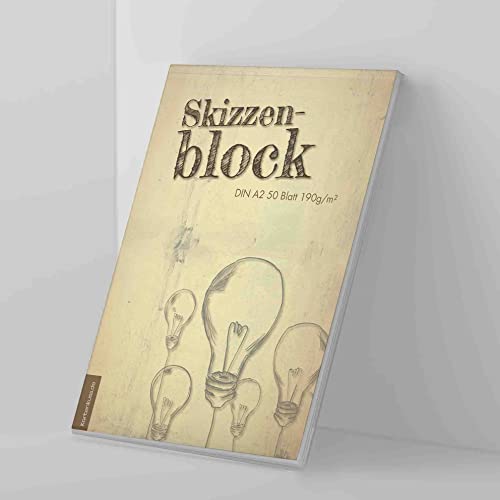 Zeichenblock DIN A2 mit 50 Blatt (blanko), Skizzenblock aus hochweißem Papier mit Matter Oberfläche, 190 g/m², DIN A3/A2 mit "Vintage Glühbirnen" Motiv von Kartenkuss