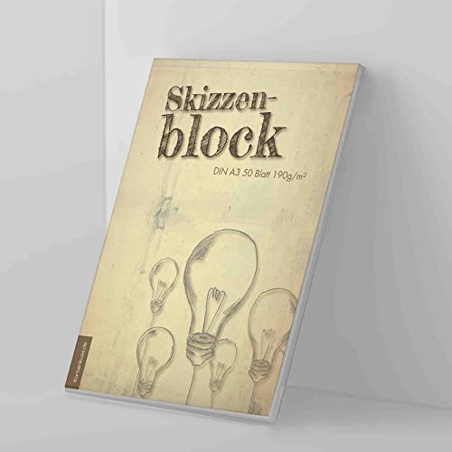 Zeichenblock DIN A3 mit 50 Blatt (blanko), Skizzenblock aus hochweißem Papier mit Matter Oberfläche, 190 g/m², DIN A3/A2 mit "Vintage Glühbirnen" Motiv von Kartenkuss