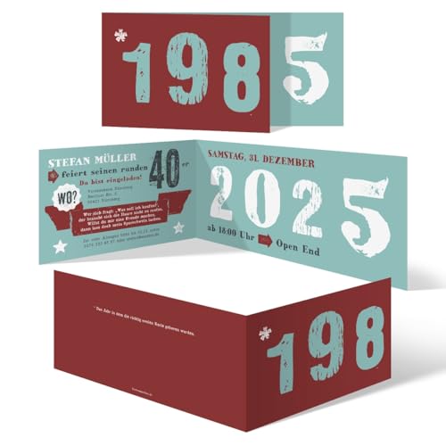 Kartenmachen.de Personalisierte Runder Geburtstag 40 Jahre Einladungskarten ab 10 bis 100 Stück - Retro Geburtsjahr Kartenmachen.de Personalisierte Runder Geburtstag 40 Jahre Einladungskarten ab 10 bis 100 Stück - Retro Geburtsjahr von Kartenmachen.de
