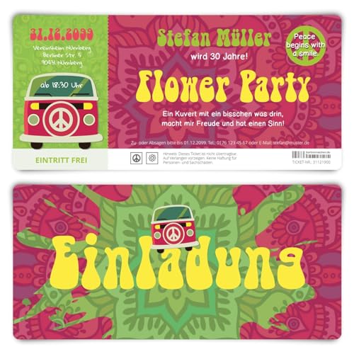 Kartenmachen.de Personalisierte Geburtstag Ticket Einladungskarten Geburtstagseinladungen Einladung Eintrittskarten - 70er Jahre Flower Party Ticket ab 10 Stück Sets mit echem Abirsstreifen Kartenmachen.de Personalisierte Geburtstag Ticket Einladungskarten Geburtstagseinladungen Einladung Eintrittskarten - 70er Jahre Flower Party Ticket ab 10 Stück Sets mit echem Abirsstreifen von Kartenmachen.de