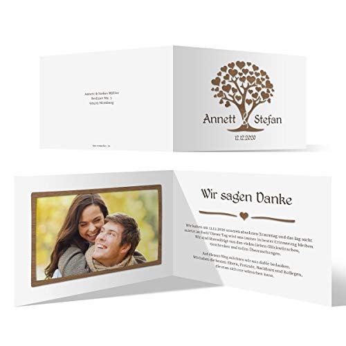 10 x Hochzeit Dankeskarten individueller Text und Foto DIN A6 Klappkarten - Herzbaum von Kartenmachen.de