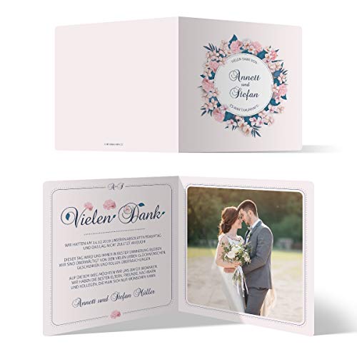 10 x Hochzeit Danksagungskarten Klappkarten 148x148mm Quadrat selbst gestalten mit Foto und Text - Blumen Romantik von Kartenmachen.de