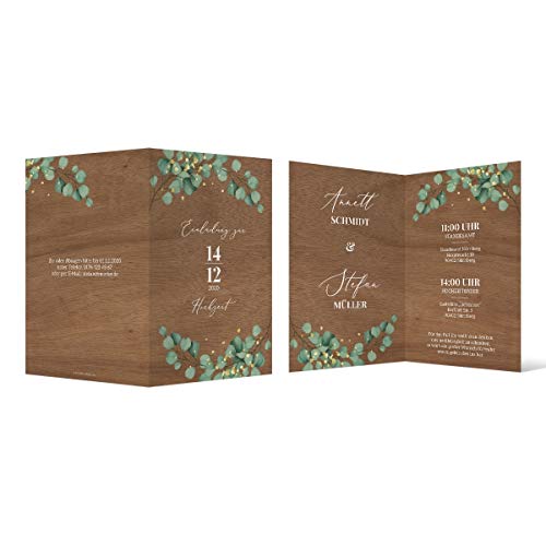 10 x Hochzeitseinladung individuelle Einladungen zur Hochzeit Holz-Design Klappkarte A6 - Eukalyptus 10 x Hochzeitseinladung individuelle Einladungen zur Hochzeit Holz-Design Klappkarte A6 - Eukalyptus von Kartenmachen.de
