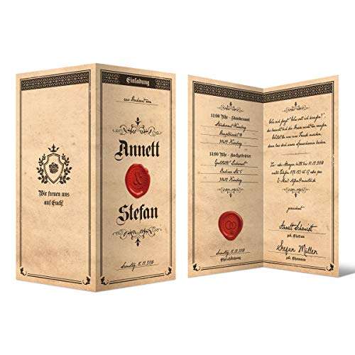 10 x Hochzeitseinladungen Hochzeit Einladungskarten Einladungen individuell DIN Lang Klappkarte - Siegelbrief 10 x Hochzeitseinladungen Hochzeit Einladungskarten Einladungen individuell DIN Lang Klappkarte - Siegelbrief von Kartenmachen.de
