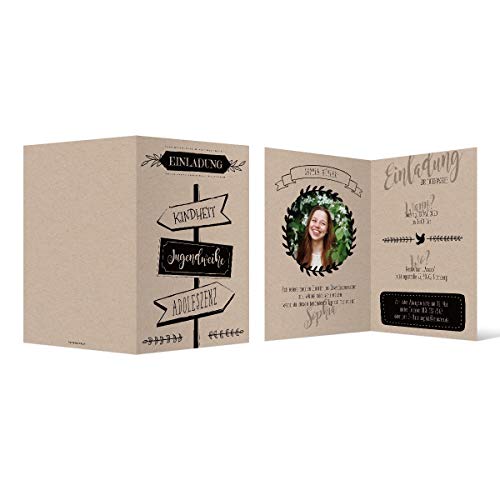 10 x Jugendweihe Einladungen im Kraftpapier Look individuelle Klappkarte mit Foto DIN A6 - Wegweiser 10 x Jugendweihe Einladungen im Kraftpapier Look individuelle Klappkarte mit Foto DIN A6 - Wegweiser von Kartenmachen.de