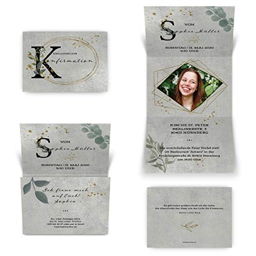 10 x Konfirmation Einladungen Einladungskarten individuelle Klappkarten DIN A6 - Beton und Botanic 10 x Konfirmation Einladungen Einladungskarten individuelle Klappkarten DIN A6 - Beton und Botanic von Kartenmachen.de