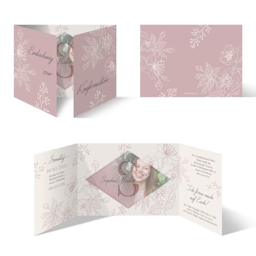 10 x Konfirmation Einladungskarten Einladungen individuell mit Text und Foto DIN A6 Altarfalz-Klappkarte - Kirschblüten von Kartenmachen.de