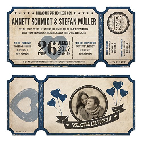Kartenmachen.de 10 x Lasergeschnittene Foto Hochzeitseinladungen Hochzeitskarten - Retro Vintage Ticket Luftballons Blau Kartenmachen.de 10 x Lasergeschnittene Foto Hochzeitseinladungen Hochzeitskarten - Retro Vintage Ticket Luftballons Blau von Kartenmachen.de