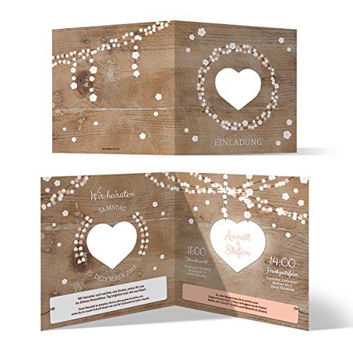 10 x Lasergeschnittene Hochzeit Einladungskarten Hochzeitseinladungen - Holz Lichtgirlande von Kartenmachen.de
