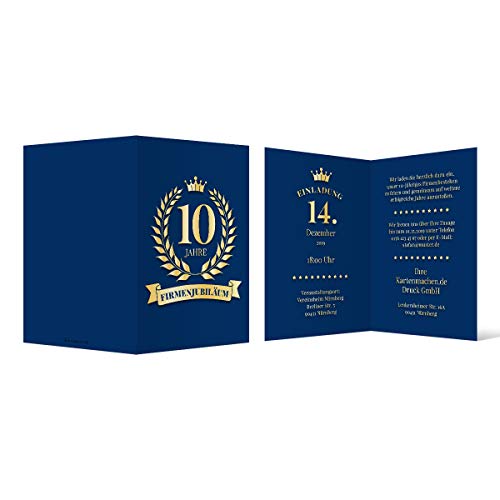 40 x Einladungskarten Firmenjubiläum individueller Text DIN A6 Klappkarte - Königsblauer Lorbeerkranz von Kartenmachen.de