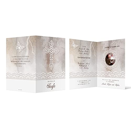 40 x Einladungskarten zur Taufe - Text und Foto einfach individuell selbst gestalten DIN A6 Klappkarte für Mädchen oder Jungen - Naturstein mit Spitze von Kartenmachen.de