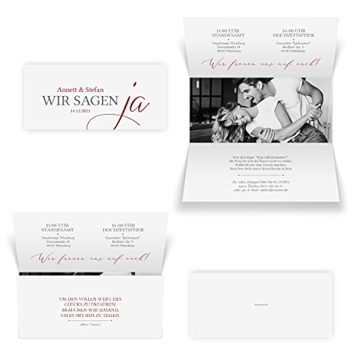 Kartenmachen.de 60 x Personalisierte Hochzeitseinladungen, Einladungskarten zur Hochzeit DIN Lang Wickelfalz mit Foto individuell - Wir sagen Ja von Kartenmachen.de