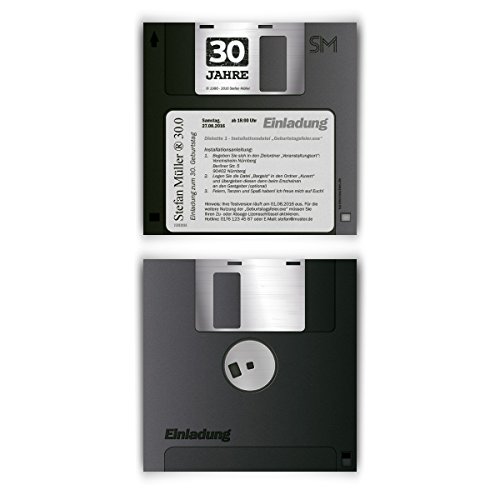 Einladungen (30 Stück) als Diskette Floppy Disk Vintage Geburtstag Einladungskarten von Kartenmachen.de