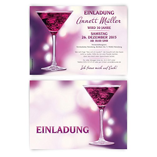 Einladungen zum Geburtstag (30 Stück) Cocktail Ladies Night Mädelsabend Einladungskarten von Kartenmachen.de