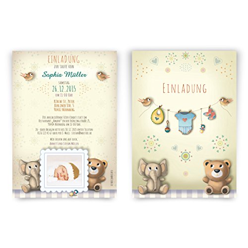 Einladungen zur Taufe (30 Stück) Plüschtier Stofftier Teddybär Einladungskarten mit Foto von Kartenmachen.de