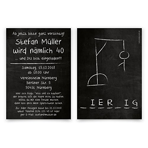 Einladungskarten runder Geburtstag 40 Jahre Geburtstagseinladungen - Galgenmännchen Einladungskarten runder Geburtstag 40 Jahre Geburtstagseinladungen - Galgenmännchen von Kartenmachen.de