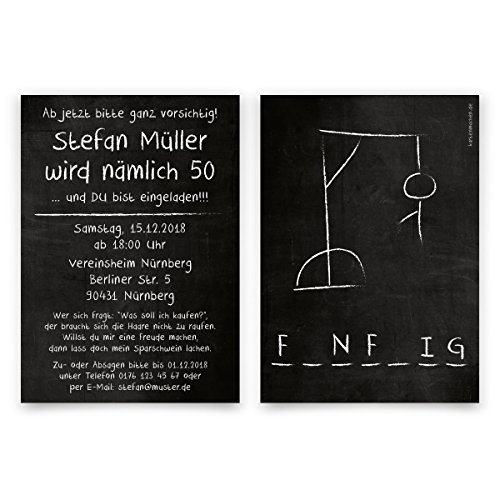 Einladungskarten runder Geburtstag 50 Jahre Geburtstagseinladungen - Galgenmännchen Einladungskarten runder Geburtstag 50 Jahre Geburtstagseinladungen - Galgenmännchen von Kartenmachen.de