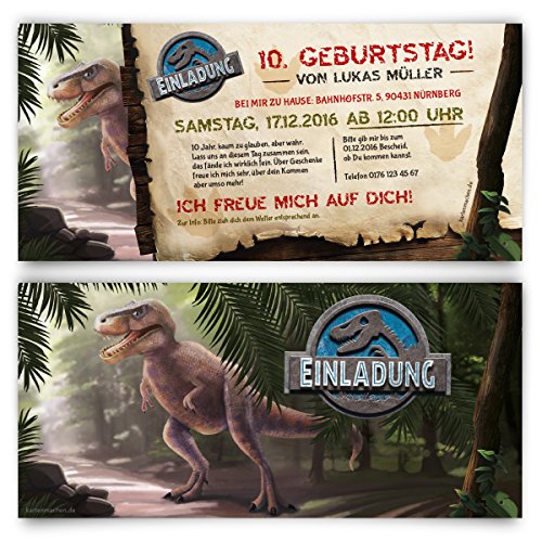 Kartenmachen.de Einladungskarten zum Kinder Geburtstag (10 Stück) - Dinosaurier Park T-Rex Dino Einladung von Kartenmachen.de