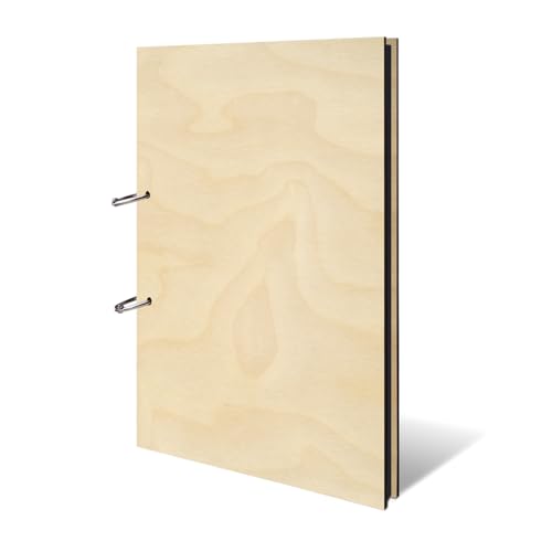 Fotoalbum echtes Holz DIN A4 Buch ohne Gravur - Blanko - mit 25 Blatt / 50 Seiten Fotokarton Schwarz von Kartenmachen.de