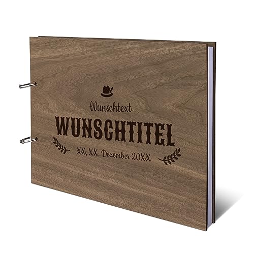 Geburtstag Party Gästebuch Nussbaum Holzcover mit individueller Gravur inkl. 72 Naturpapier Blätter DIN A4 quer 302 x 215 mm - Ozapft is von Kartenmachen.de