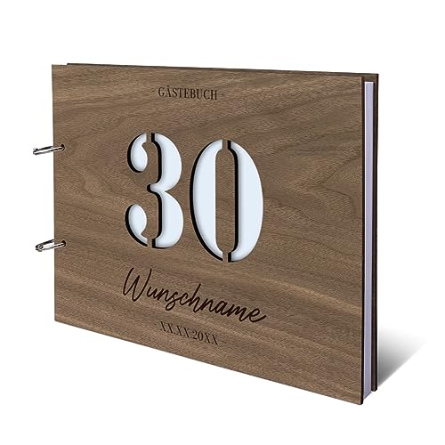 Individuelles Gästebuch zum 30. Geburtstag – Echtes Holz mit Persönlicher Gravur, Zahl ausgestanzt – hochwertige 72 Blatt / 144 Naturpapier Seiten, DIN A4 Quer – Ideal für bleibende Erinnerungen Individuelles Gästebuch zum 30. Geburtstag – Echtes Holz mit Persönlicher Gravur, Zahl ausgestanzt – hochwertige 72 Blatt / 144 Naturpapier Seiten, DIN A4 Quer – Ideal für bleibende Erinnerungen von Kartenmachen.de