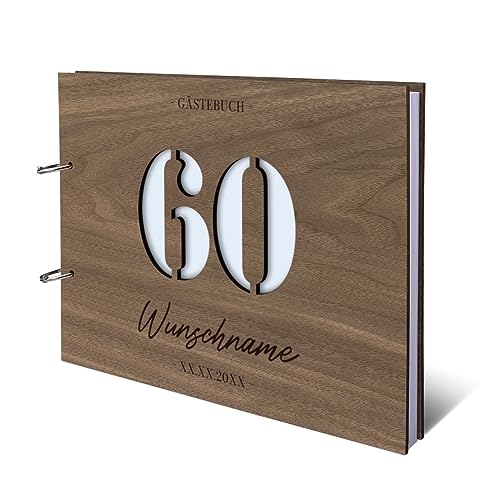 Individuelles Gästebuch zum 60. Geburtstag – Echtes Holz mit Persönlicher Gravur, Zahl ausgestanzt – hochwertige 72 Blatt / 144 Naturpapier Seiten, DIN A4 Quer – Ideal für bleibende Erinnerungen Individuelles Gästebuch zum 60. Geburtstag – Echtes Holz mit Persönlicher Gravur, Zahl ausgestanzt – hochwertige 72 Blatt / 144 Naturpapier Seiten, DIN A4 Quer – Ideal für bleibende Erinnerungen von Kartenmachen.de