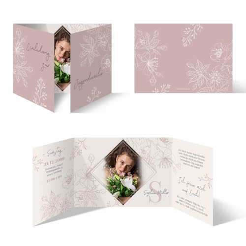 Jugendweihe Einladungskarten Einladungen individuell mit Text und Foto DIN A6 Altarfalz-Klappkarte - Kirschblüten Jugendweihe Einladungskarten Einladungen individuell mit Text und Foto DIN A6 Altarfalz-Klappkarte - Kirschblüten von Kartenmachen.de