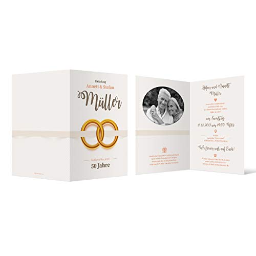 Kartenmachen.de 10 x Goldene Hochzeit Hochzeitseinladungen Goldhochzeit individuell Einladungskarten - Ewige Ringe Kartenmachen.de 10 x Goldene Hochzeit Hochzeitseinladungen Goldhochzeit individuell Einladungskarten - Ewige Ringe von Kartenmachen.de