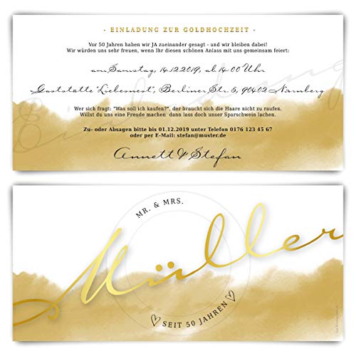 Kartenmachen.de 10 x Goldene Hochzeit Hochzeitseinladungen Goldhochzeit individuell Einladungskarten - Großer Name Kartenmachen.de 10 x Goldene Hochzeit Hochzeitseinladungen Goldhochzeit individuell Einladungskarten - Großer Name von Kartenmachen.de
