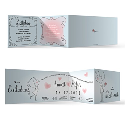 Personalisierte Hochzeit Einladungskarten 10 bis 100 Stück Hochzeitseinladungen Hochzeitskarten - Küssendes Paar Motiv, DIN A6 Zickzackfalz Klappkarten mit eigenem Text 300g/qm Kartonpapier Personalisierte Hochzeit Einladungskarten 10 bis 100 Stück Hochzeitseinladungen Hochzeitskarten - Küssendes Paar Motiv, DIN A6 Zickzackfalz Klappkarten mit eigenem Text 300g/qm Kartonpapier von Kartenmachen.de