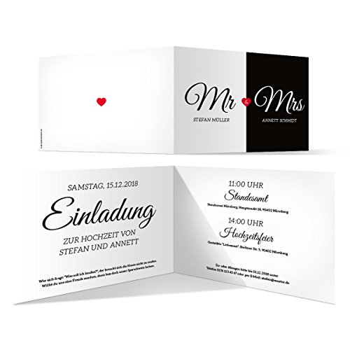 Kartenmachen.de 10 x Hochzeit Einladungskarten Hochzeitseinladungen Hochzeitskarten - Mr. & Mrs. von Kartenmachen.de