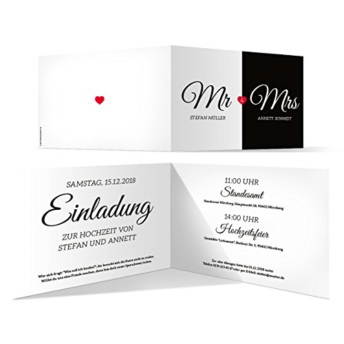 Kartenmachen.de 10 x Hochzeit Einladungskarten Hochzeitseinladungen Hochzeitskarten - Mr. & Mrs. Kartenmachen.de 10 x Hochzeit Einladungskarten Hochzeitseinladungen Hochzeitskarten - Mr. & Mrs. von Kartenmachen.de