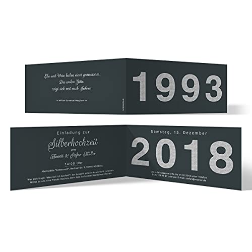 Kartenmachen.de 10 x Hochzeitseinladungen Silberhochzeit silberne Hochzeit Einladung - Jahrzehnt Sprung von Kartenmachen.de