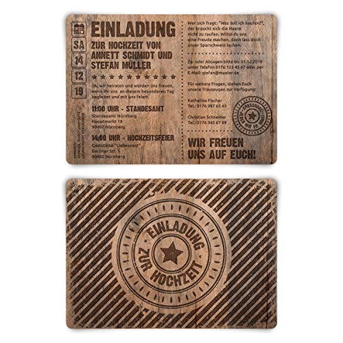 Kartenmachen.de 10 x Hochzeitseinladungen individuelle Einladungskarten zur Hochzeit DIN A6 - Grunge/Holz von Kartenmachen.de