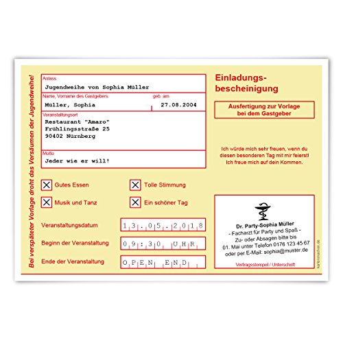 Kartenmachen.de 10 x Jugendweihe Einladungskarten Einladungen Jugendfeier - Krankschreibung Gelb Kartenmachen.de 10 x Jugendweihe Einladungskarten Einladungen Jugendfeier - Krankschreibung Gelb von Kartenmachen.de