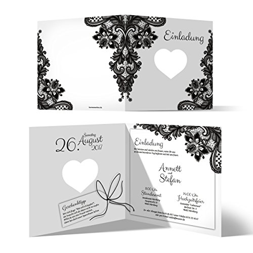 Kartenmachen.de 10 x Lasergeschnittene Hochzeit Einladungskarten Hochzeitseinladungen - Rustikal Schwarz Weiß von Kartenmachen.de