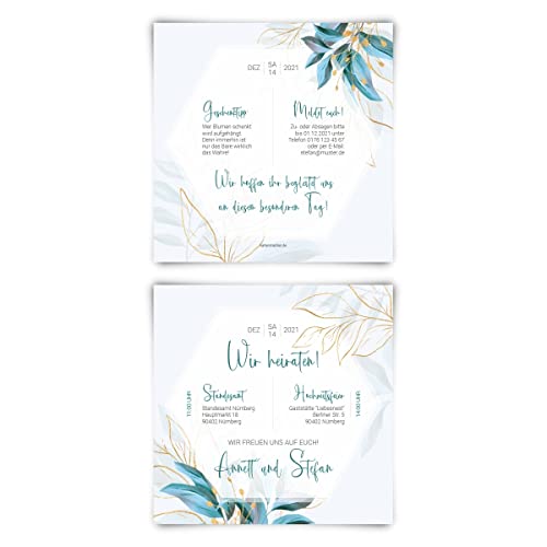 Kartenmachen.de 10 x Personalisierte Hochzeitseinladungen, Einladungskarten zur Hochzeit quadratisch 148x148mm individuell selbst gestalten - Blaue Blüten von Kartenmachen.de