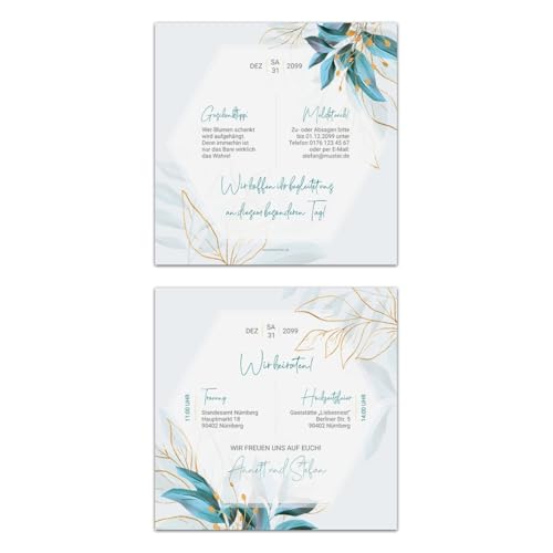 Kartenmachen.de 10 x Personalisierte Hochzeitseinladungen, Einladungskarten zur Hochzeit quadratisch 148x148mm individuell selbst gestalten - Blaue Blüten Kartenmachen.de 10 x Personalisierte Hochzeitseinladungen, Einladungskarten zur Hochzeit quadratisch 148x148mm individuell selbst gestalten - Blaue Blüten von Kartenmachen.de