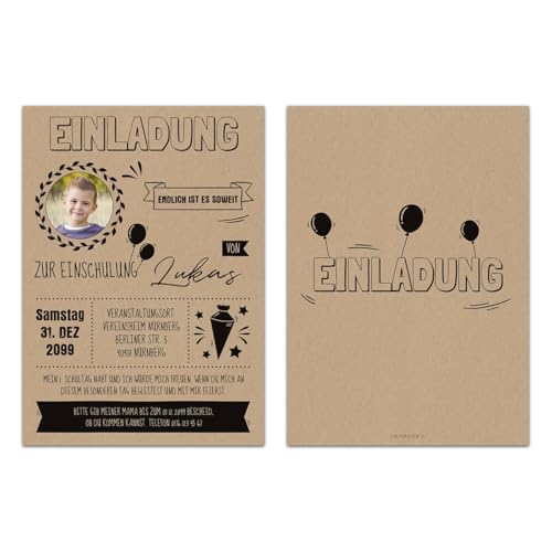 Kartenmachen.de 10 x Schuleinführung Einschulung Einladungskarten Text und Foto einfach individuell selbst gestalten DIN A6 für Mädchen und Jungen - Kraftpapier Look Kartenmachen.de 10 x Schuleinführung Einschulung Einladungskarten Text und Foto einfach individuell selbst gestalten DIN A6 für Mädchen und Jungen - Kraftpapier Look von Kartenmachen.de