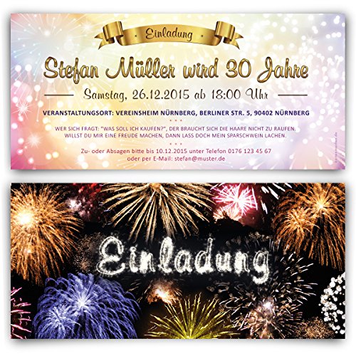 Kartenmachen.de Einladungen (10 Stück) Feuerwerk Silvester Winter Geburtstag Einladungskarten von Kartenmachen.de
