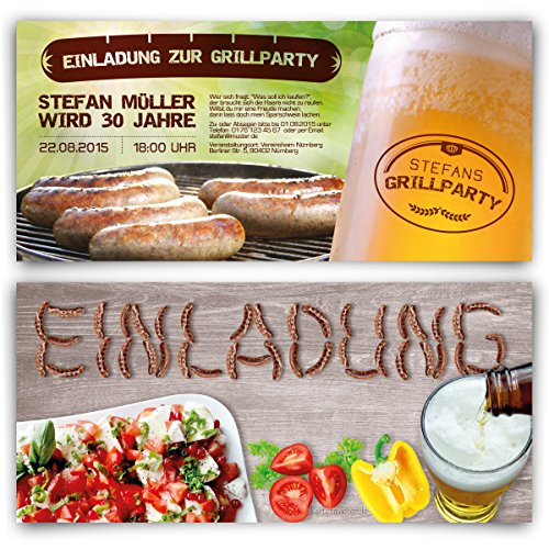 Kartenmachen.de Einladungen zum Geburtstag (10 Stück) Bratwurst Grillen Bier Sommer BBQ Einladungskarten von Kartenmachen.de