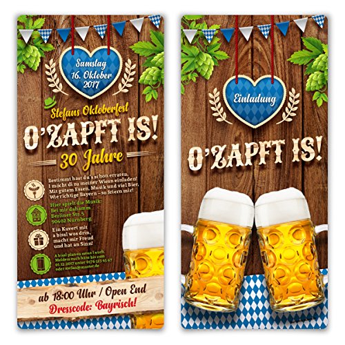 Kartenmachen.de Einladungskarten Oktoberfest Geburtstag (10 Stück) Bayern Einladungen - O'zapft is! in Blau von Kartenmachen.de